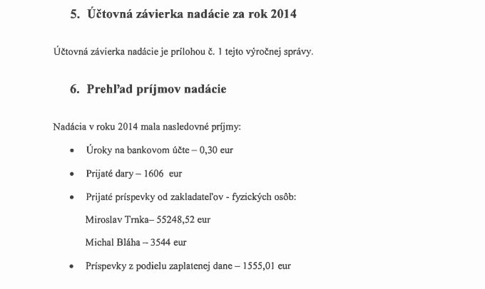 Zdroj: Výročná správa nadácie za rok 2014